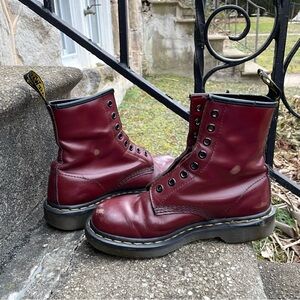 Dr. Martens Burgundy Leather Boots 8 Eye Doc Martens Combat Boots Women Size 6